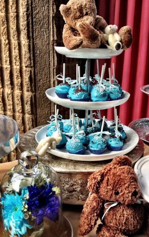 blue cakepops for a baby shower