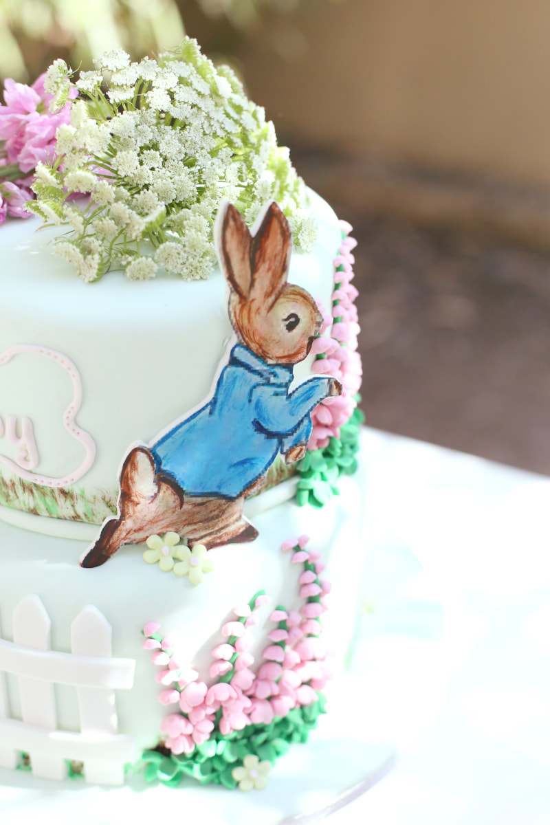 Peter Rabbit Baby Shower cake and decor ideas.
